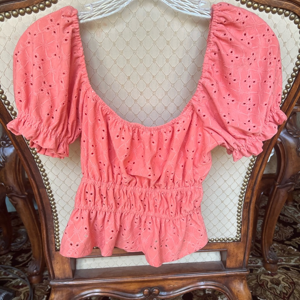 Altar'd State Coral Eyelet Blouse